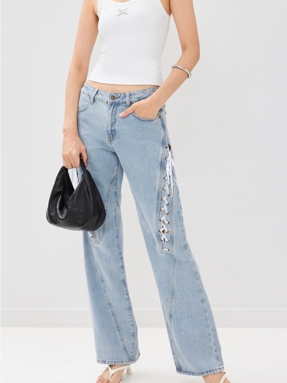 Lioness Lace-Up Wide Leg Jeans XS I Cool Girl Denim
